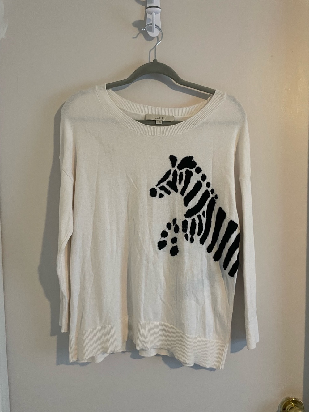 LOFT Cream Sweater with Black Zebra Motif Medium